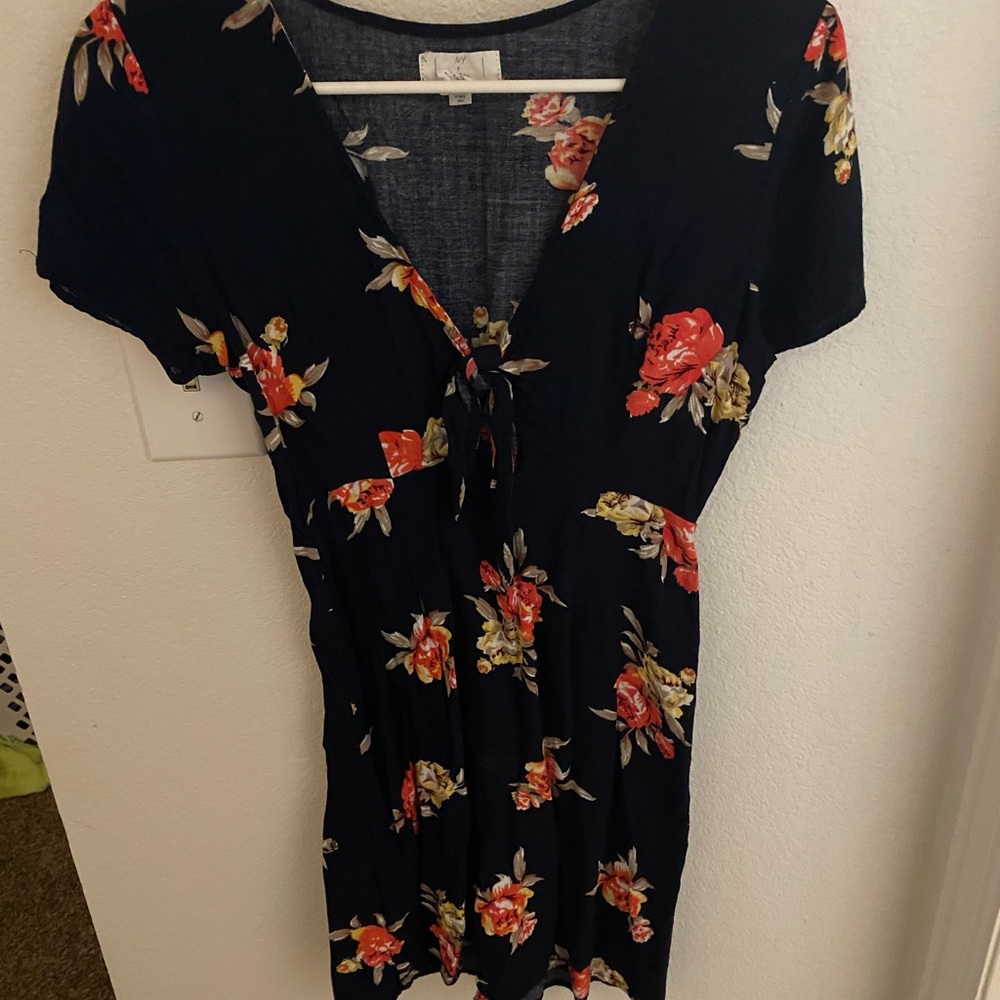Navy floral print dress
